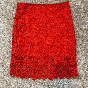 Leith red lace skirt